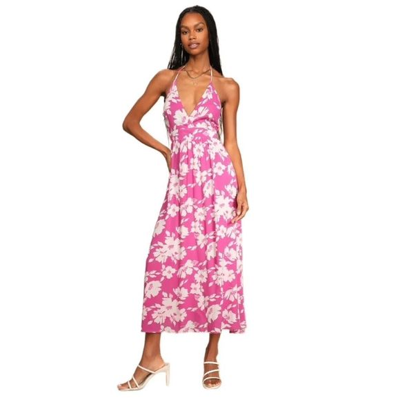 Lulu’s Pink Tropical Print Maxi Dress NWT - Picture 1 of 7